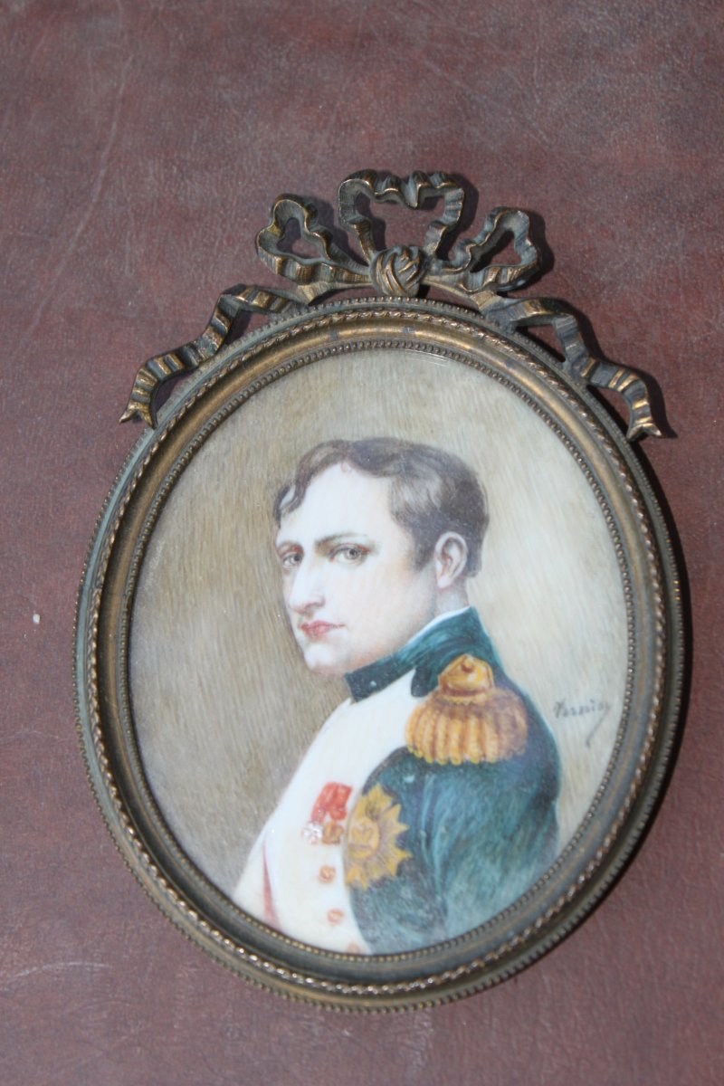 Napoleon 1er. Miniature Sur Ivoire Signée Vernier-photo-3