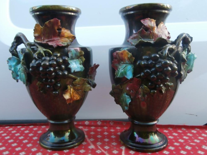 Pair Of Vases In Barbotine