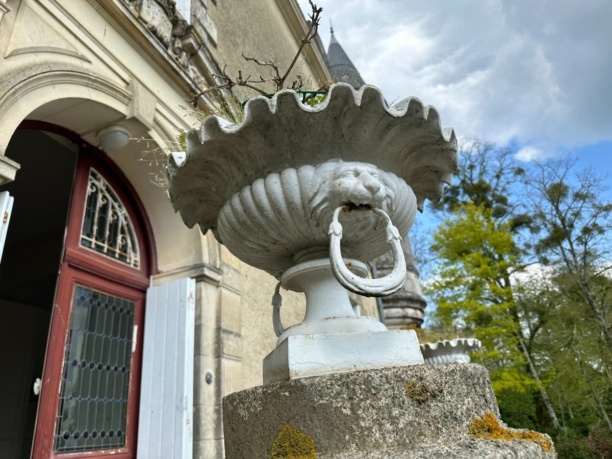 PAIRE DE VASQUES DE JARDIN EN FONTE-photo-3