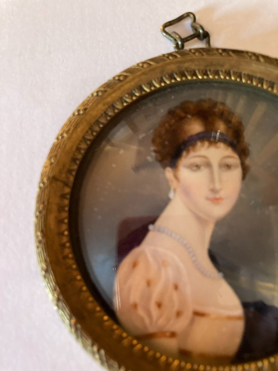 Miniature On Ivory Portrait Of A Young Woman Napoleon III-photo-2