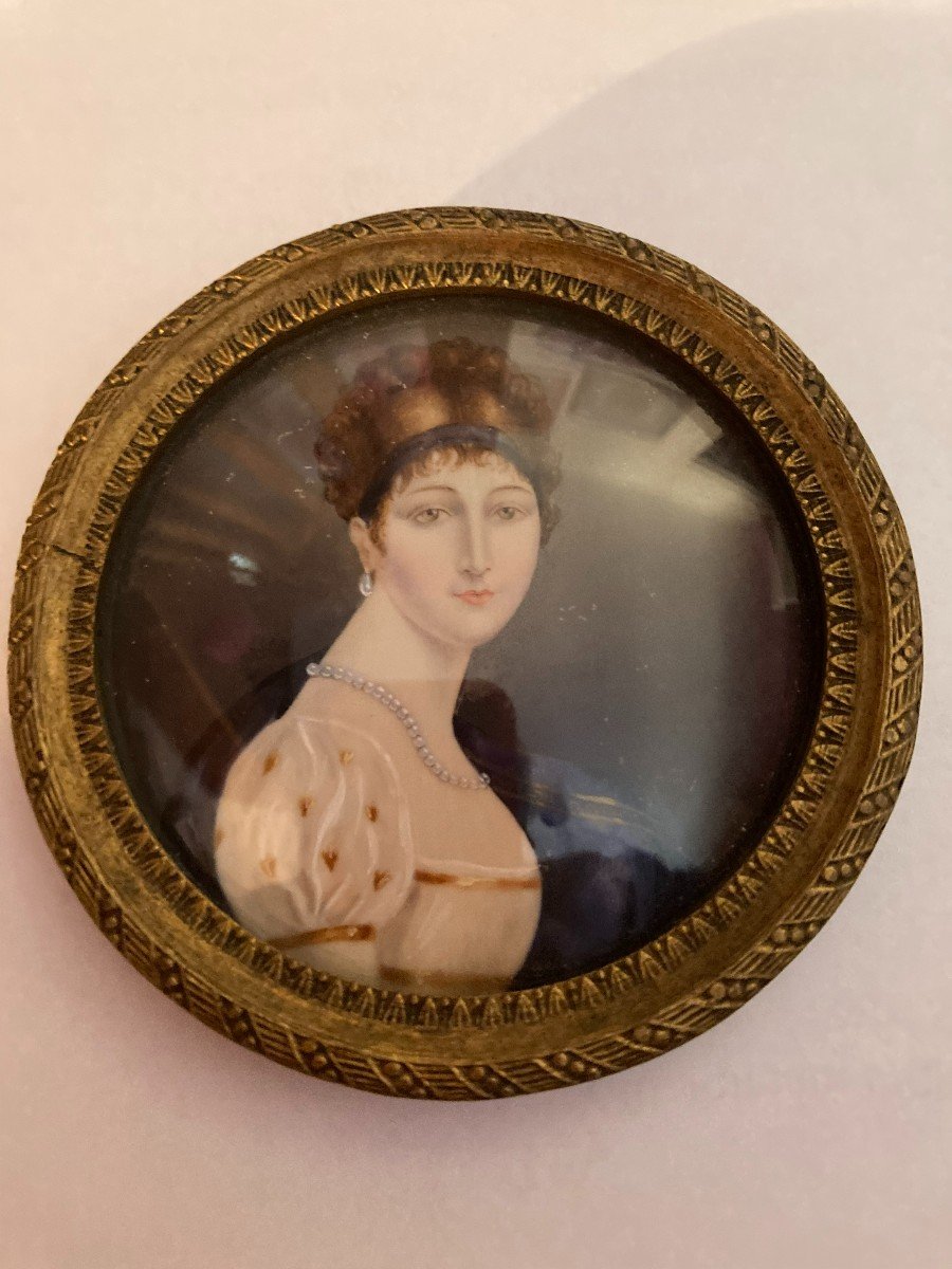 Miniature On Ivory Portrait Of A Young Woman Napoleon III