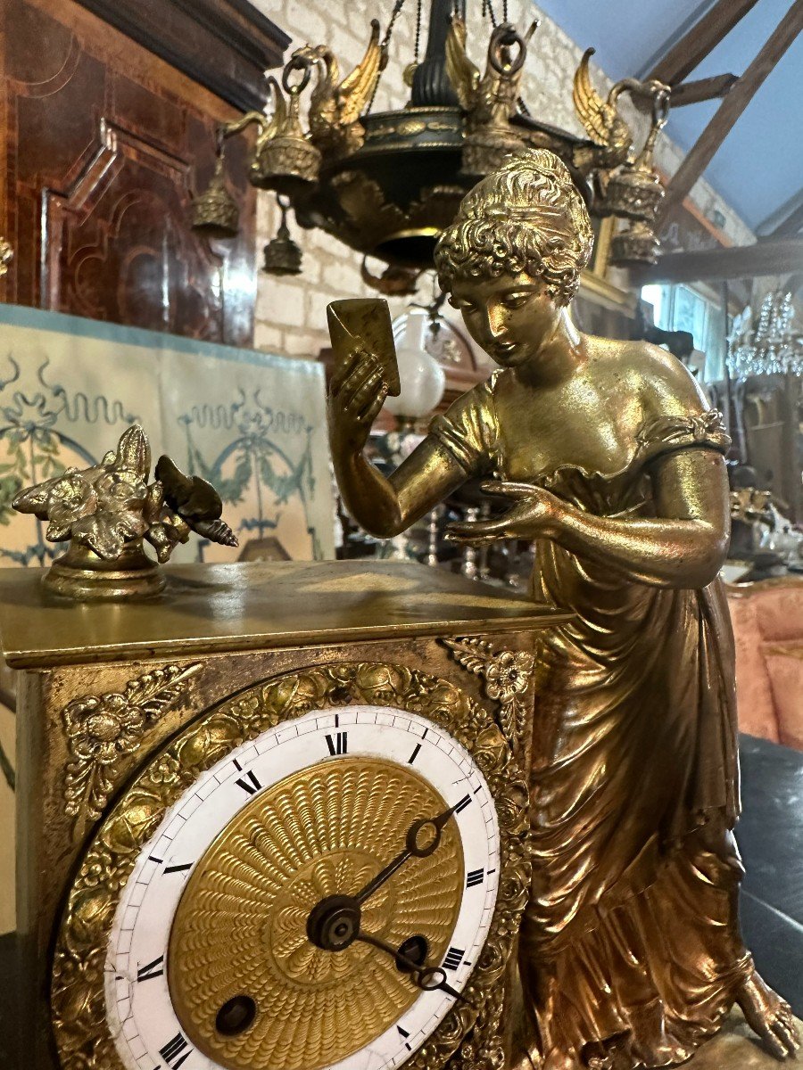 Empire Clock Representing A Woman With A Butterfly 19th-photo-3