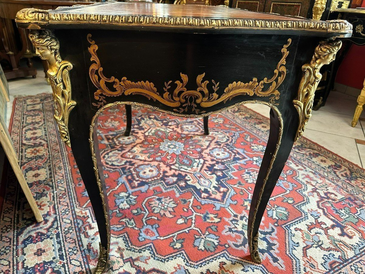Louis XV Style Black Lacquered Flat Desk-photo-2