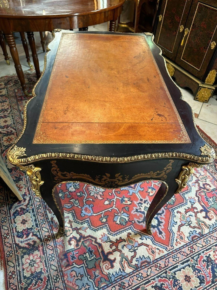 Louis XV Style Black Lacquered Flat Desk-photo-4