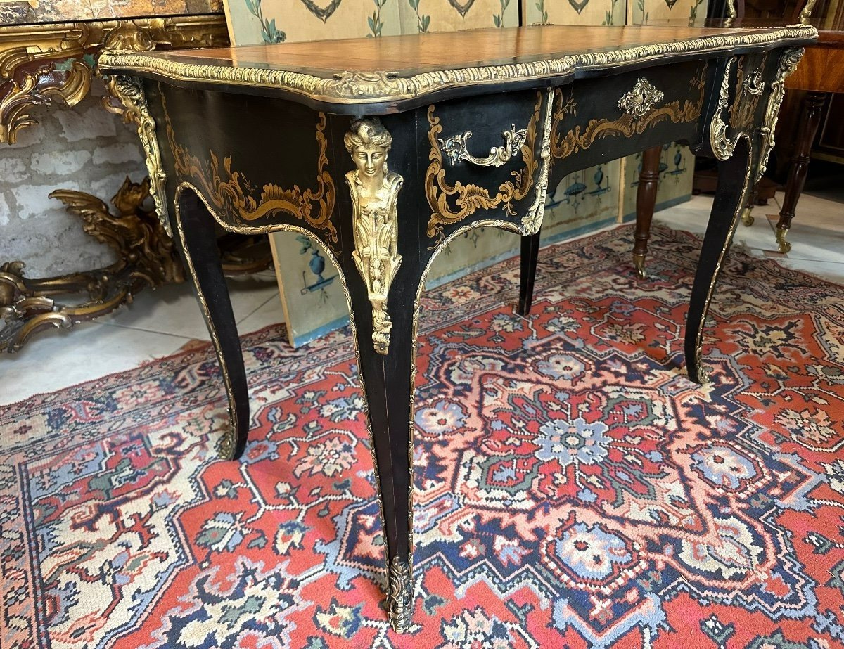 Louis XV Style Black Lacquered Flat Desk-photo-7
