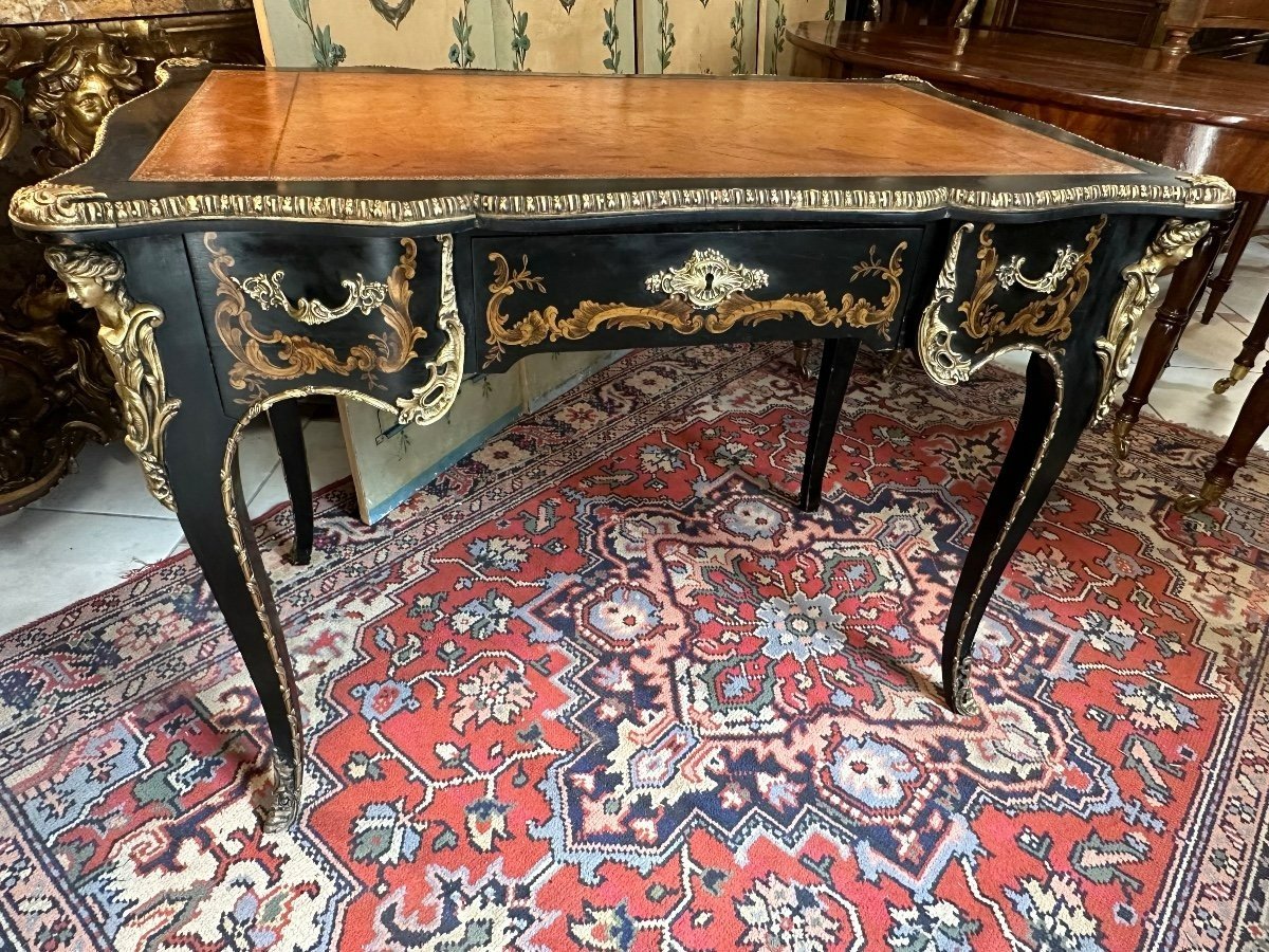 Louis XV Style Black Lacquered Flat Desk