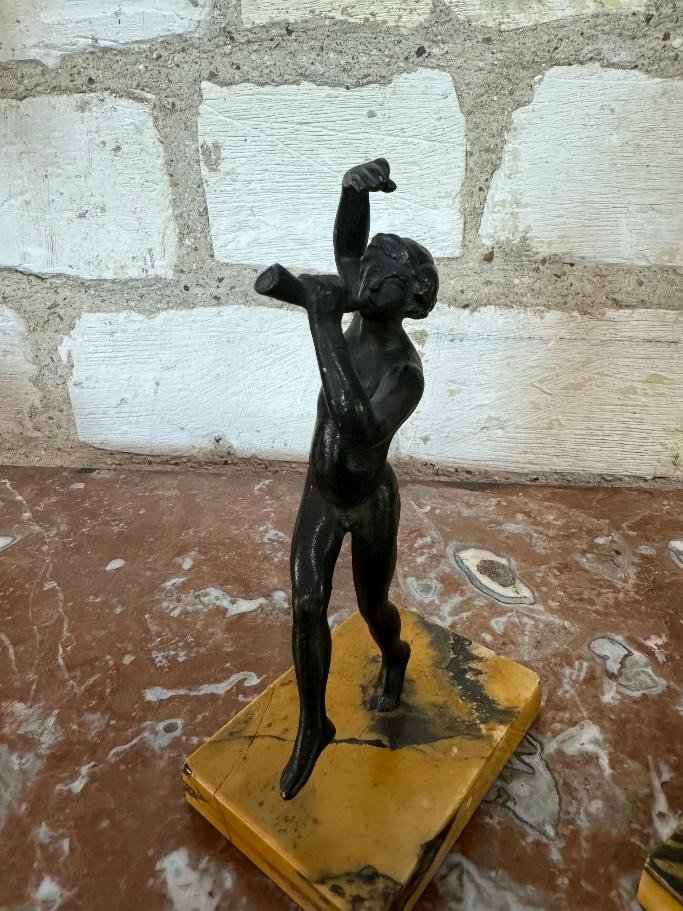 PAIRE DE PERSONNAGES ANTIQUE EN BRONZE-photo-3