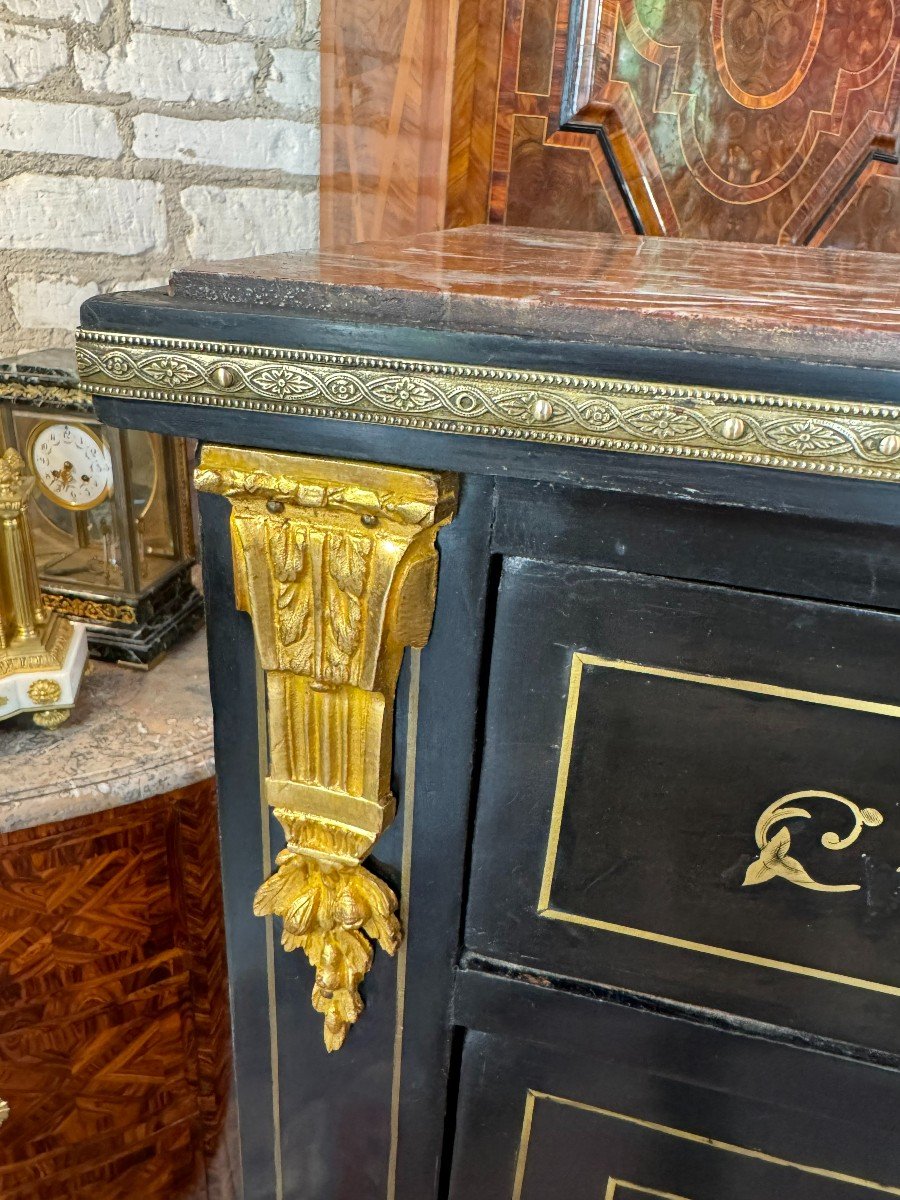 SECRETAIRE NAPOLEON III - XIXème en bois noirci et marqueterie de laiton-photo-3