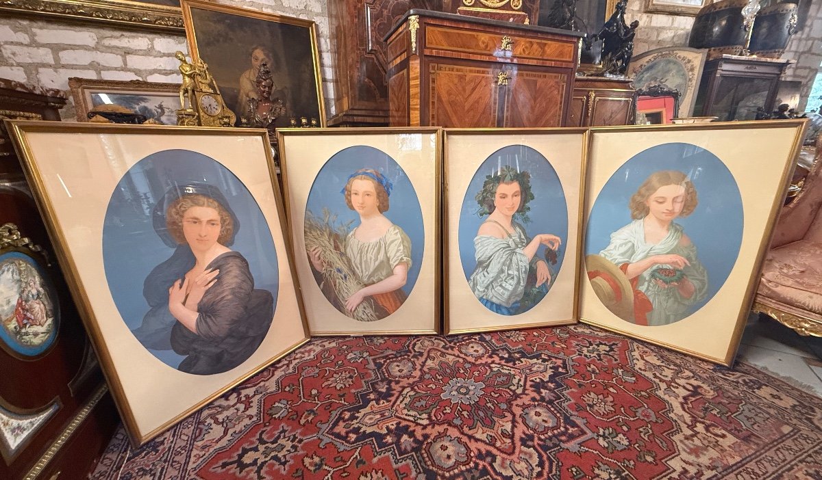 TABLEAU AQUARELLE LES QUATRE SAISONS 19ème