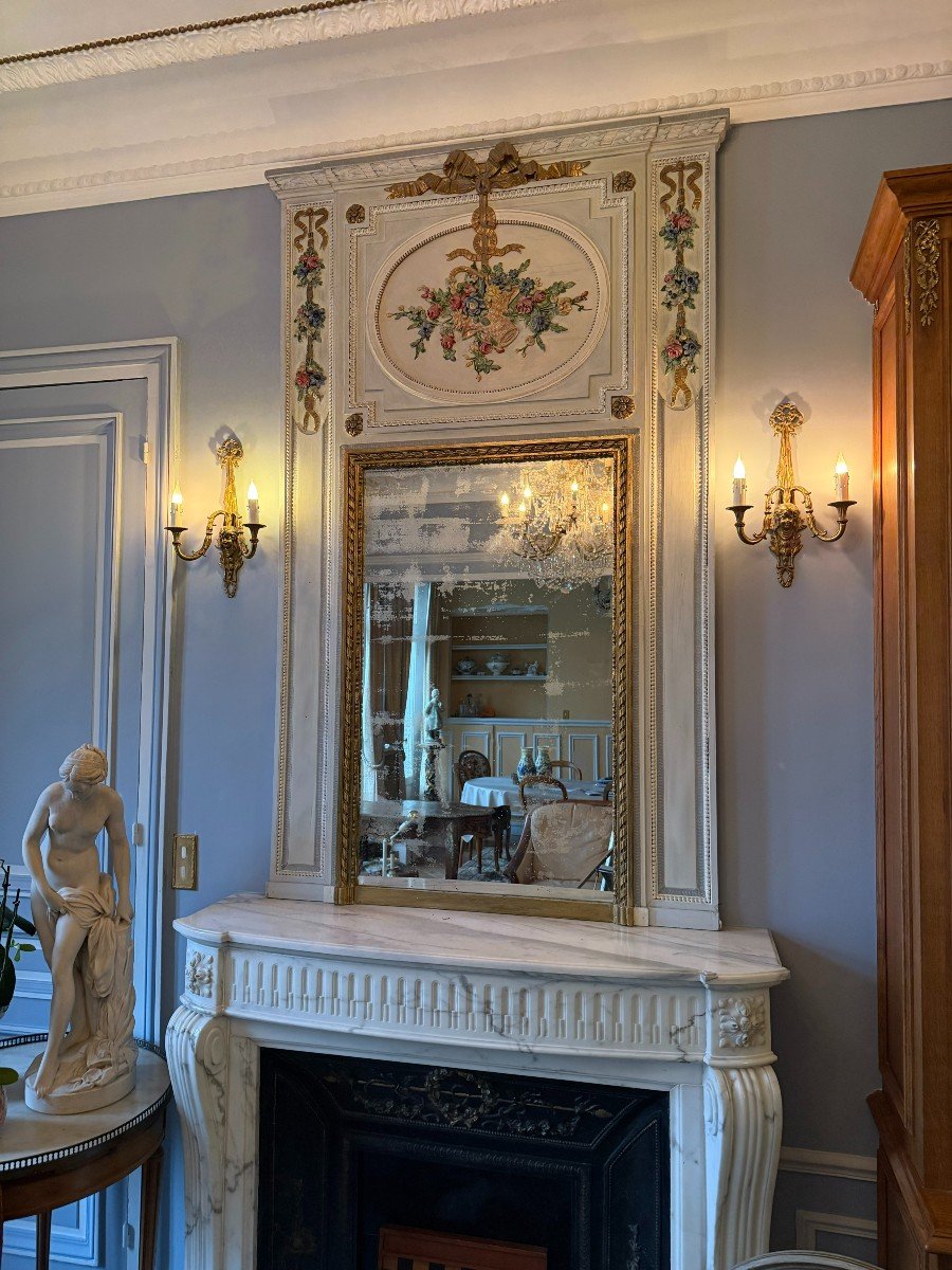 Louis XVI Fireplace Trumeau Lacquered Wood-photo-3