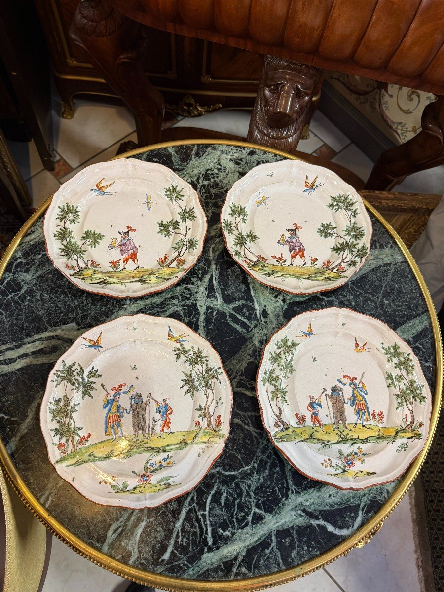 Four Plates Of Milan Earthenware Fefice Clerici Manufacture 18th Century-photo-2