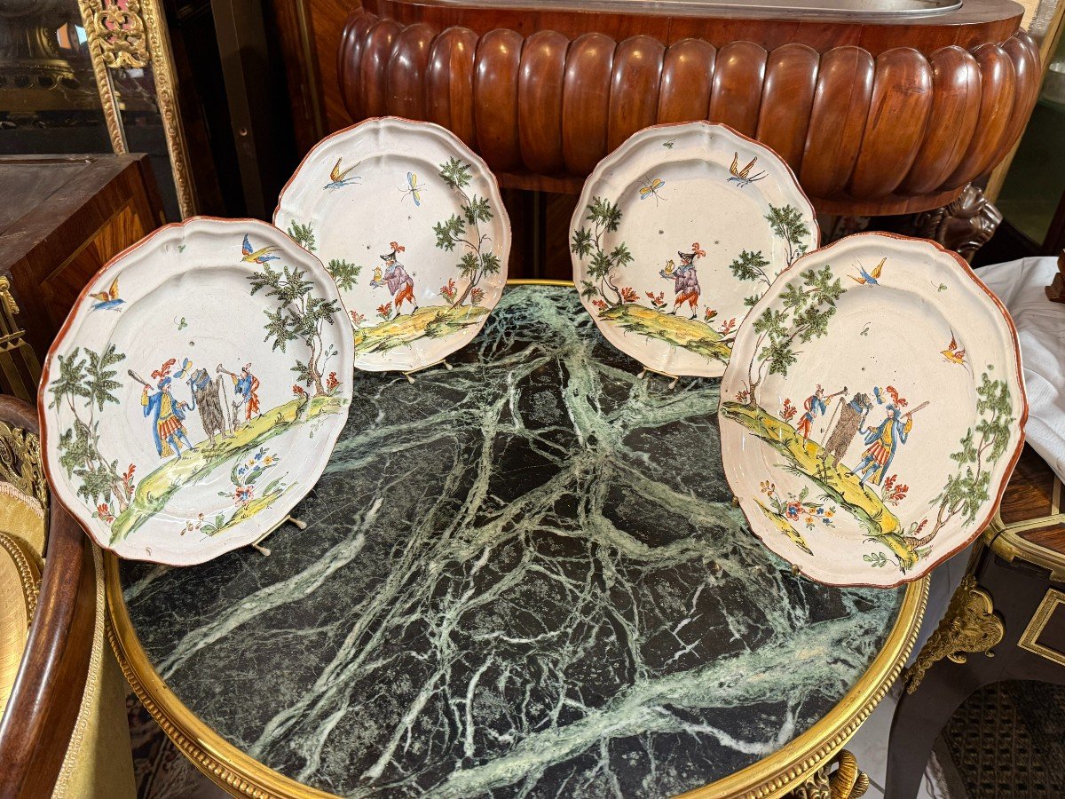 Four Plates Of Milan Earthenware Fefice Clerici Manufacture 18th Century