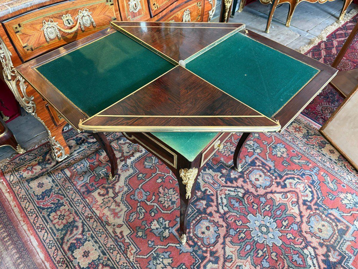 19th Century Rosewood Veneer Handkerchief Games Table-photo-5