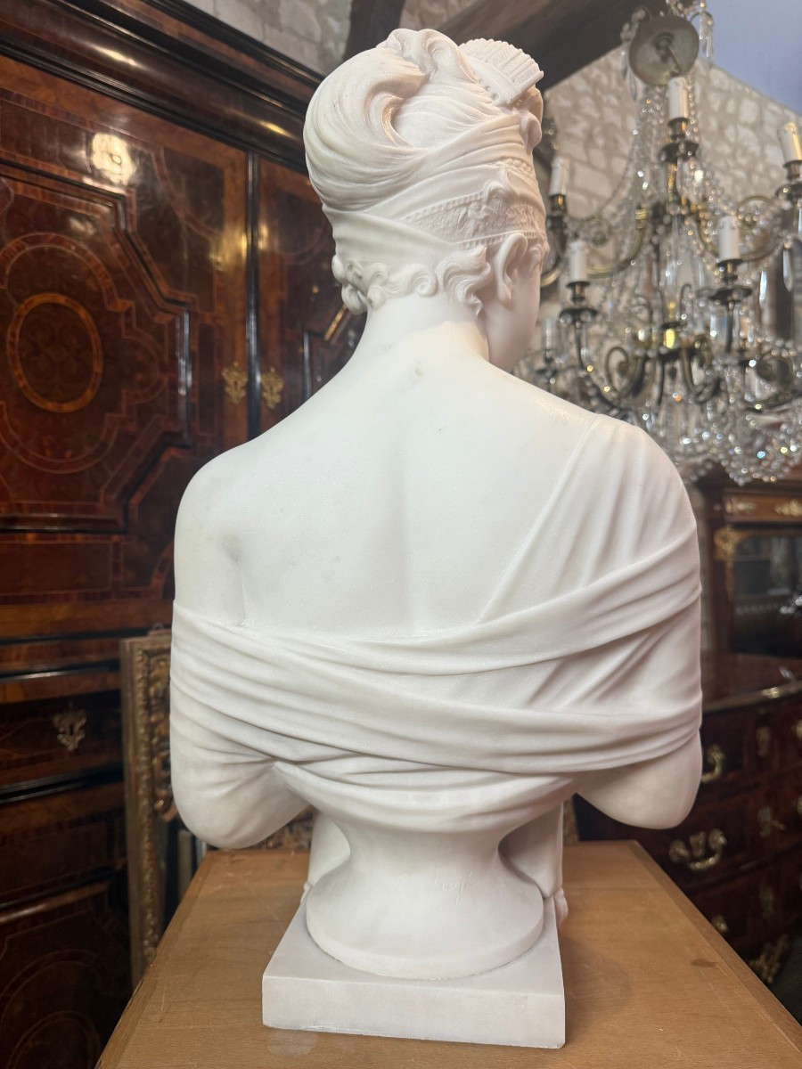 Marble Bust Madame Recamier Signed Pugi-photo-1
