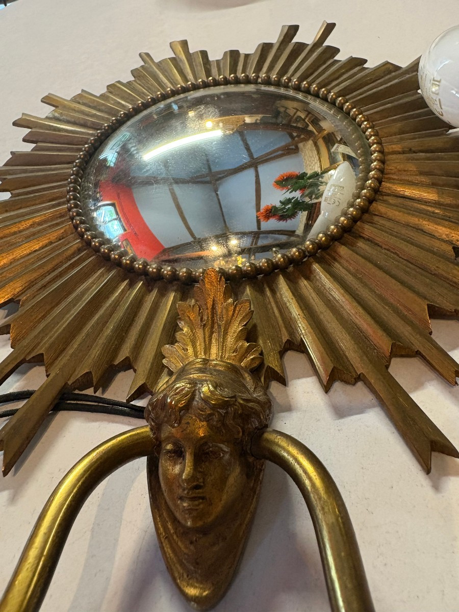 APPLIQUE MIROIR DE SORCIERE FORME SOLEIL,  TRAVAIL DE LA MAISON JANSENS-photo-3