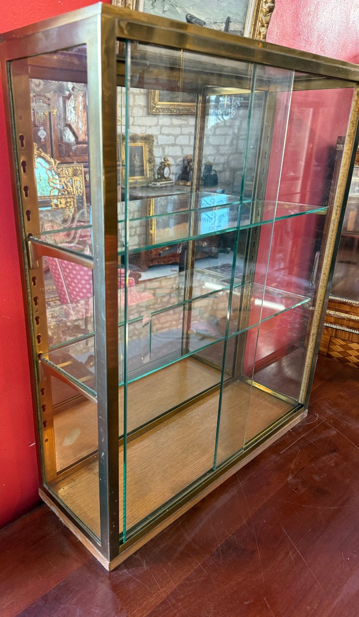 VITRINE MURALE EN VERRE ET LAITON 19ème-photo-3