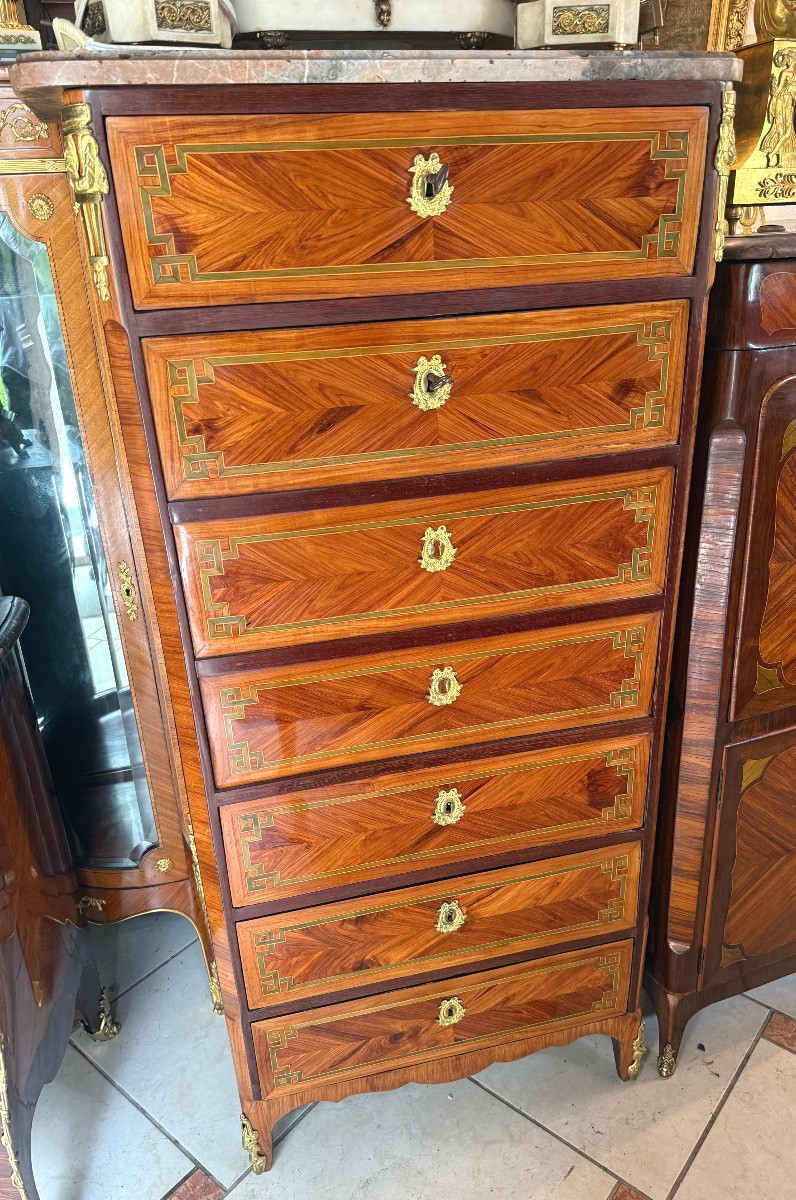 SECRETAIRE SEMAINIER ESTAMPILLE ISAAC SIMON REBOUR , EPOQUE TRANSITION , XVIII°