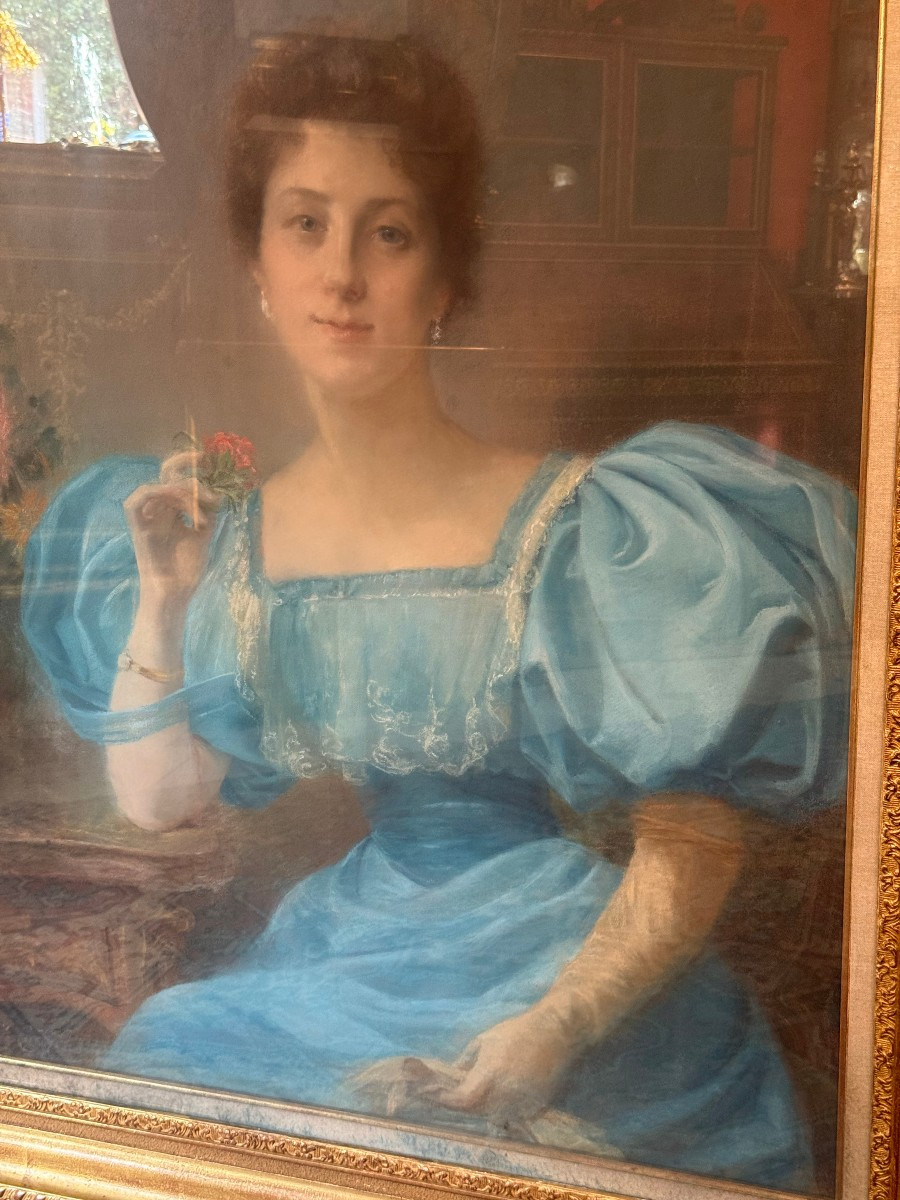 PASTEL REPRESENTANT UNE JEUNE DAME DU 19ème-photo-2