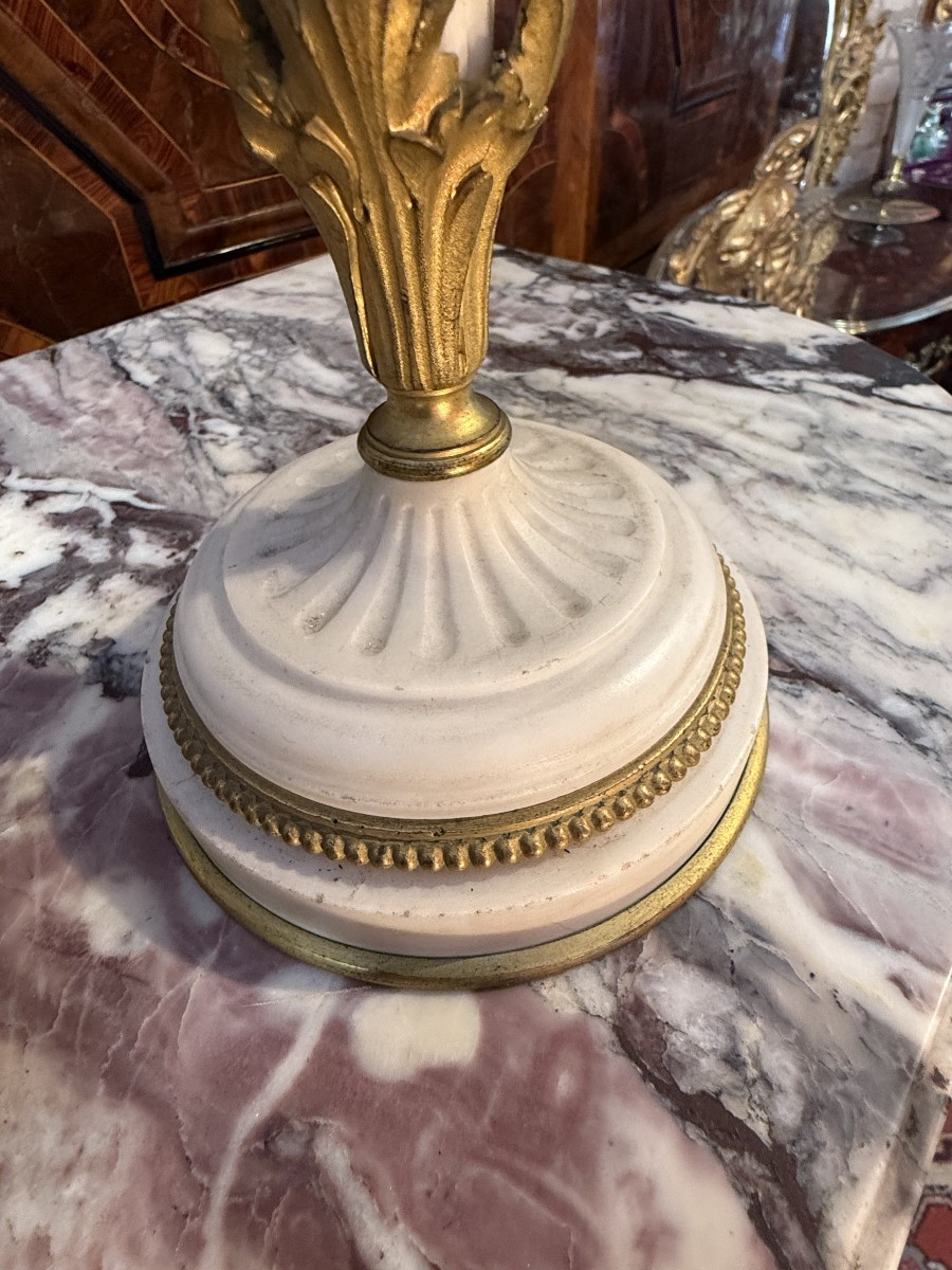 Pair Of Louis XVI Style Marble And Bronze Candelabra-photo-3