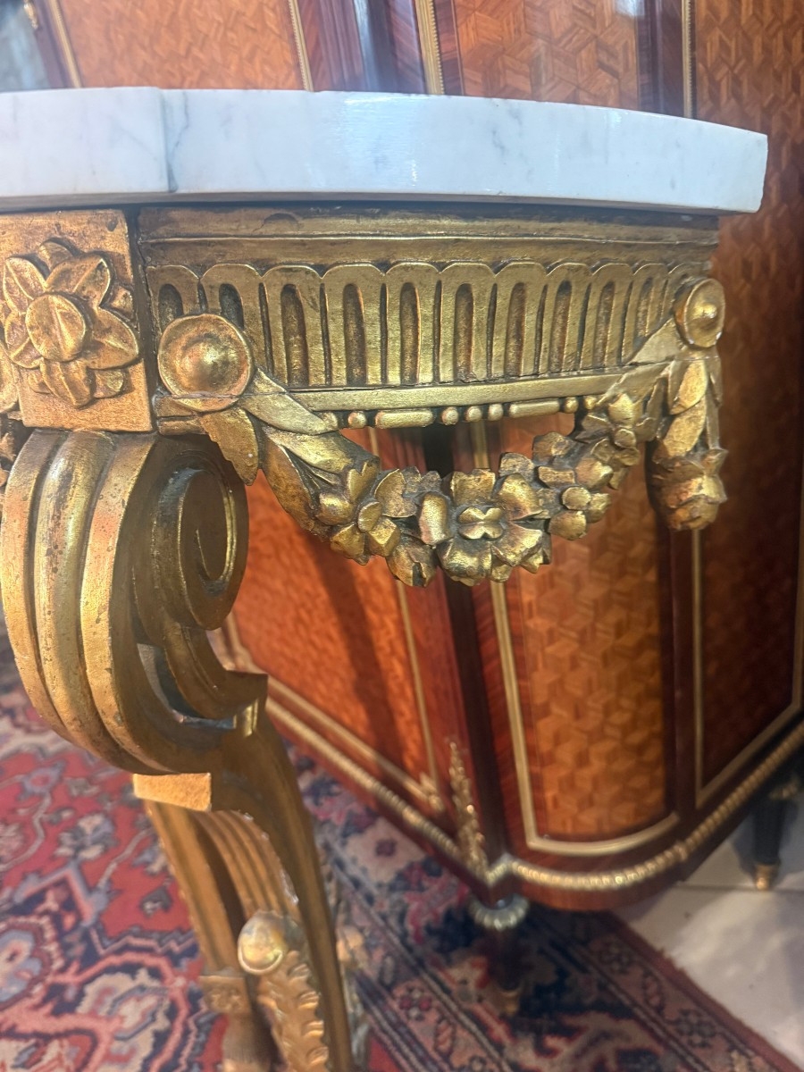 Louis XVI Style Half-moon Wall Console In Carved And Gilt Wood-photo-3
