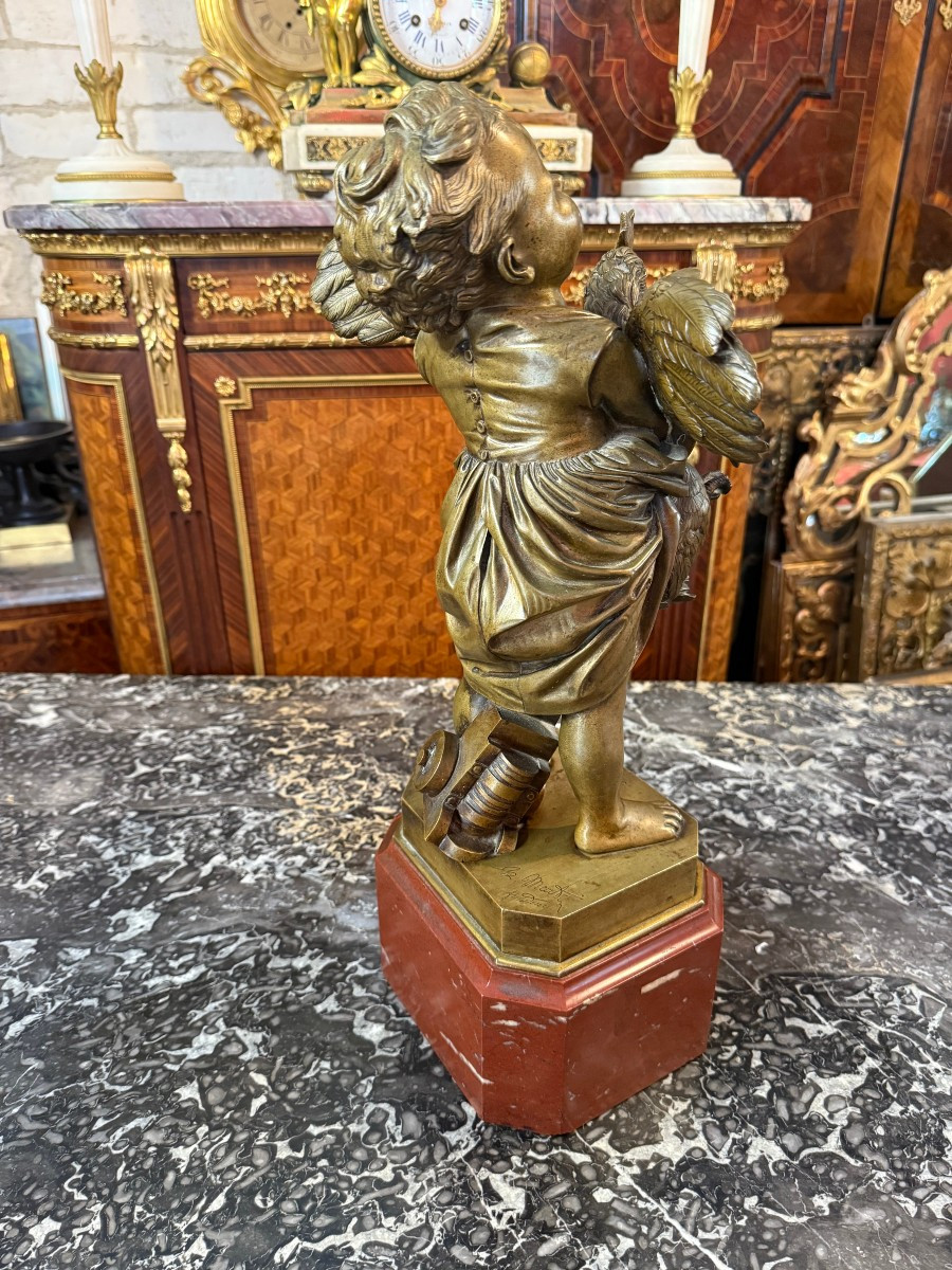  Bronze The Child With The Rooster Signed Adriano Cecioni (1836-1886)-photo-1