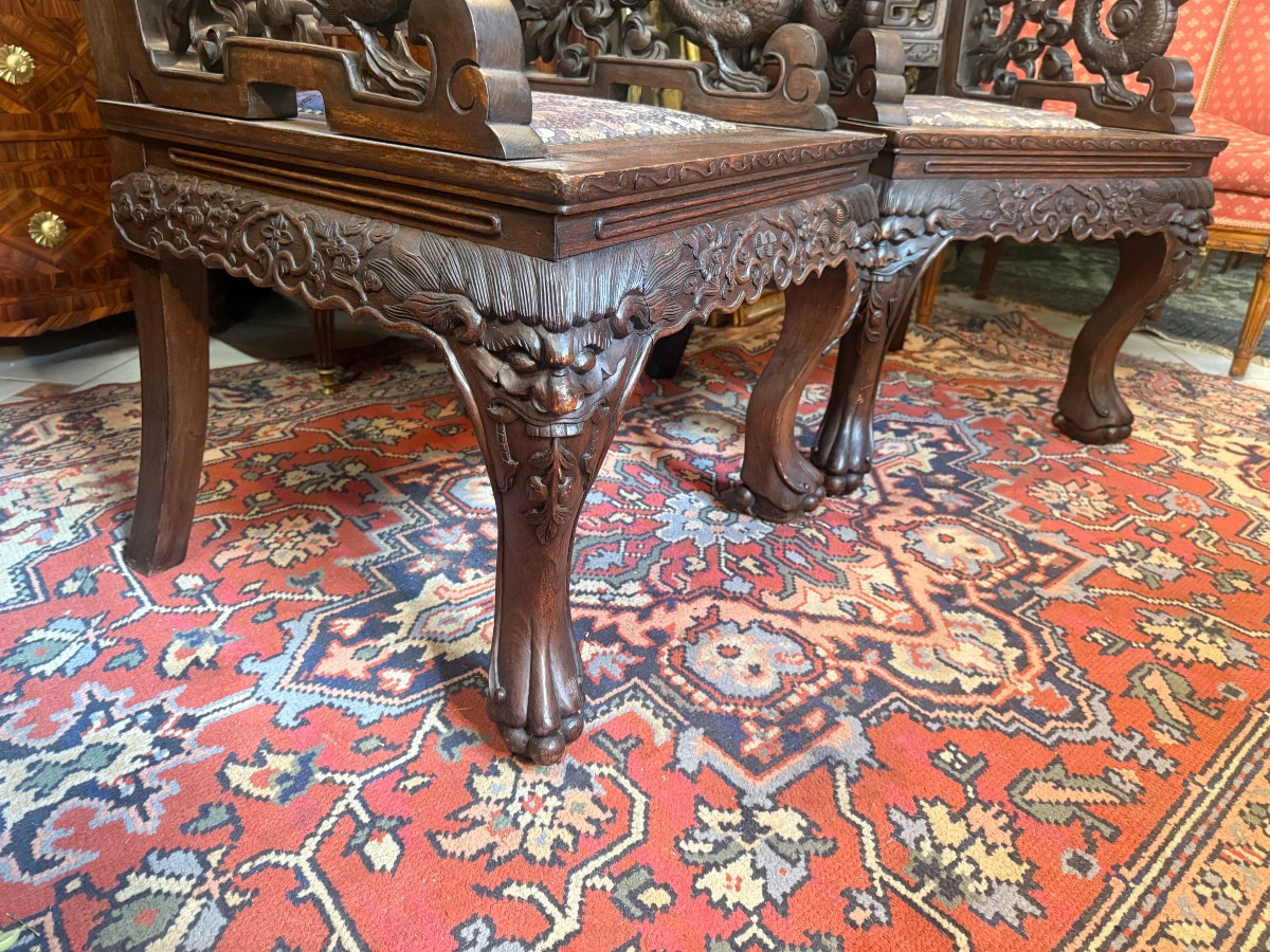 PAIRE DE FAUTEUILS SCULPTES DECOR CHINOIS -  19ème-photo-4