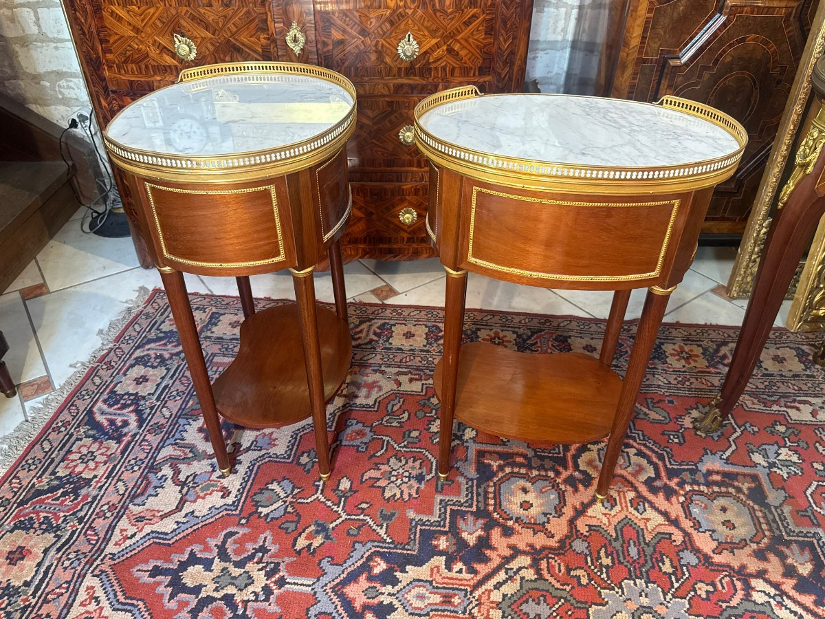 Pair Of Louis XVI Style Drum Tables From The Dissidi Workshops In Paris-photo-2