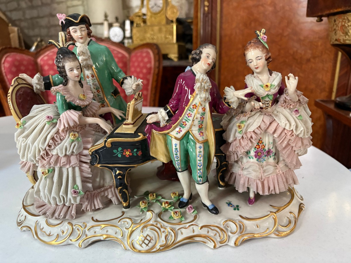 Set Of Three Dresden Lace Porcelain Items, 19th Century, Germany-photo-3