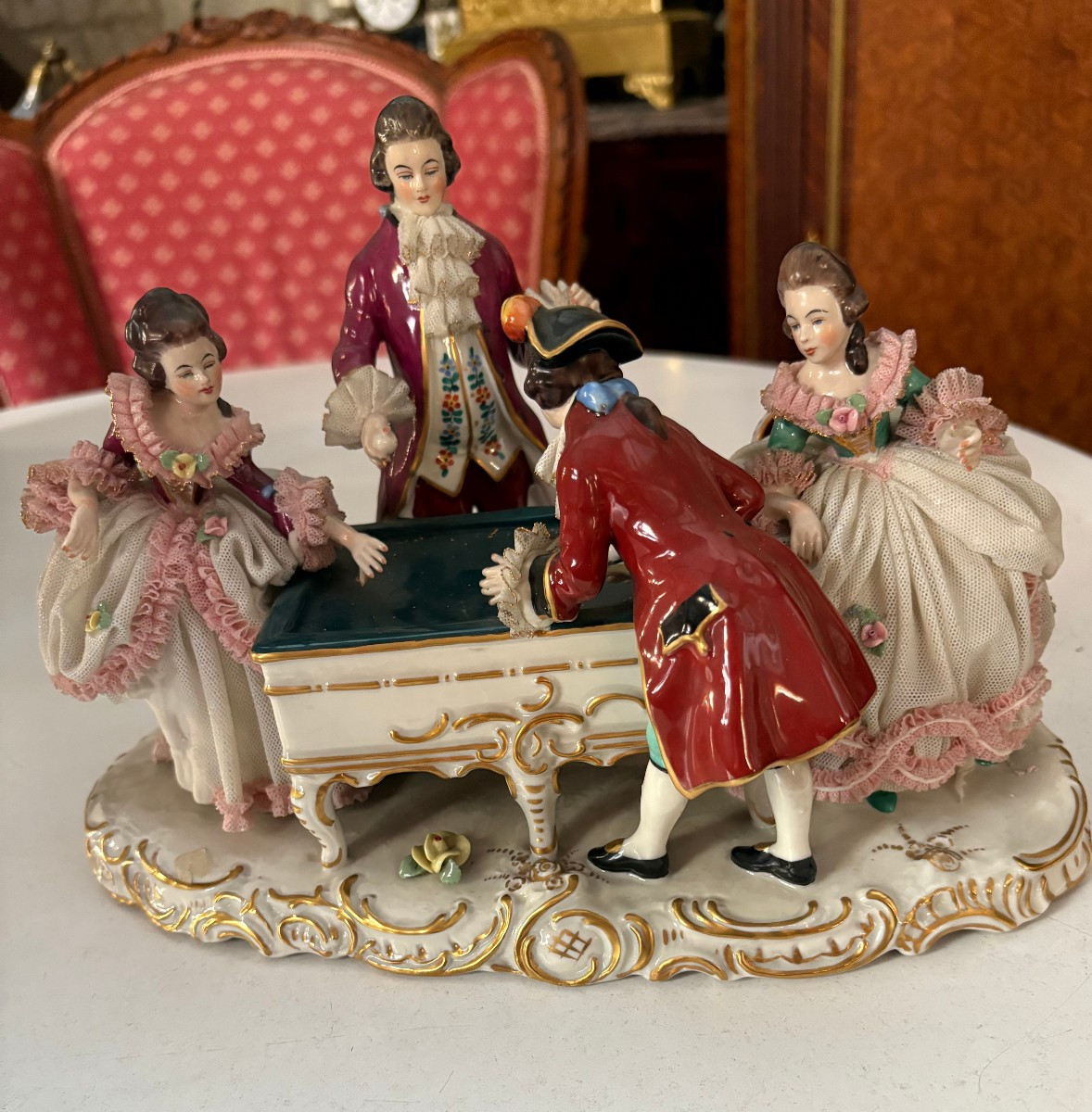 Set Of Three Dresden Lace Porcelain Items, 19th Century, Germany-photo-4