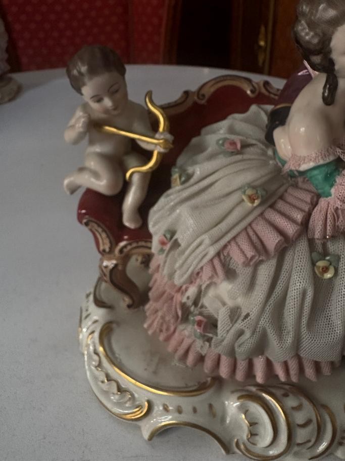 Set Of Three Dresden Lace Porcelain Items, 19th Century, Germany-photo-1