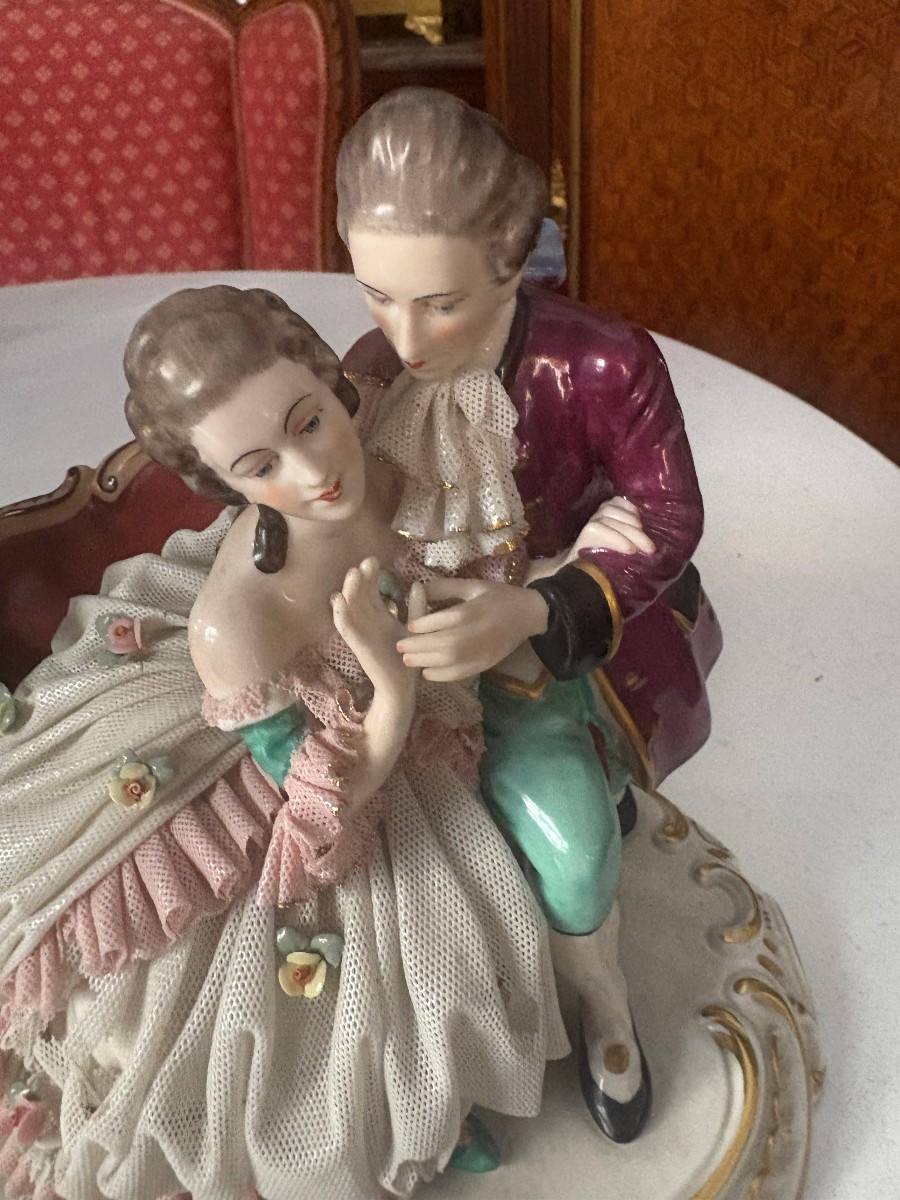 Set Of Three Dresden Lace Porcelain Items, 19th Century, Germany-photo-2