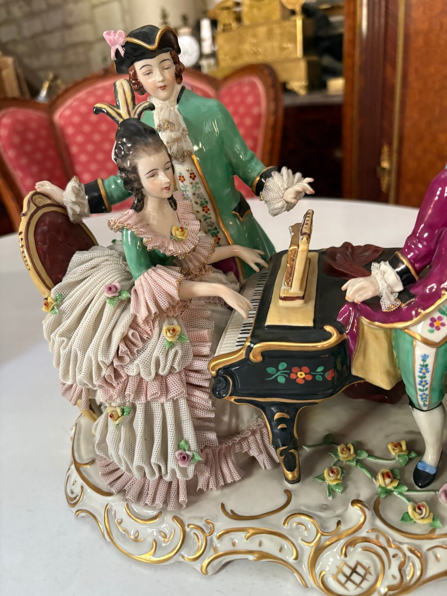 Set Of Three Dresden Lace Porcelain Items, 19th Century, Germany-photo-4