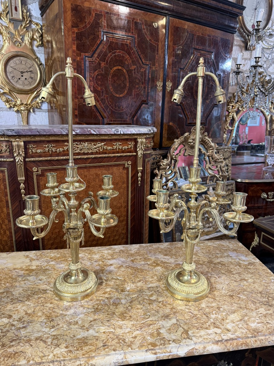 Pair Of Louis XVI Style Lamps - Candelabra-photo-2