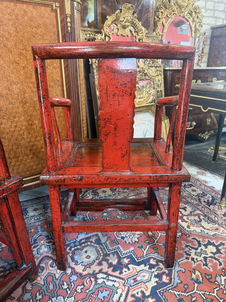 Pair Of Chinese Lacquer Armchairs-photo-2