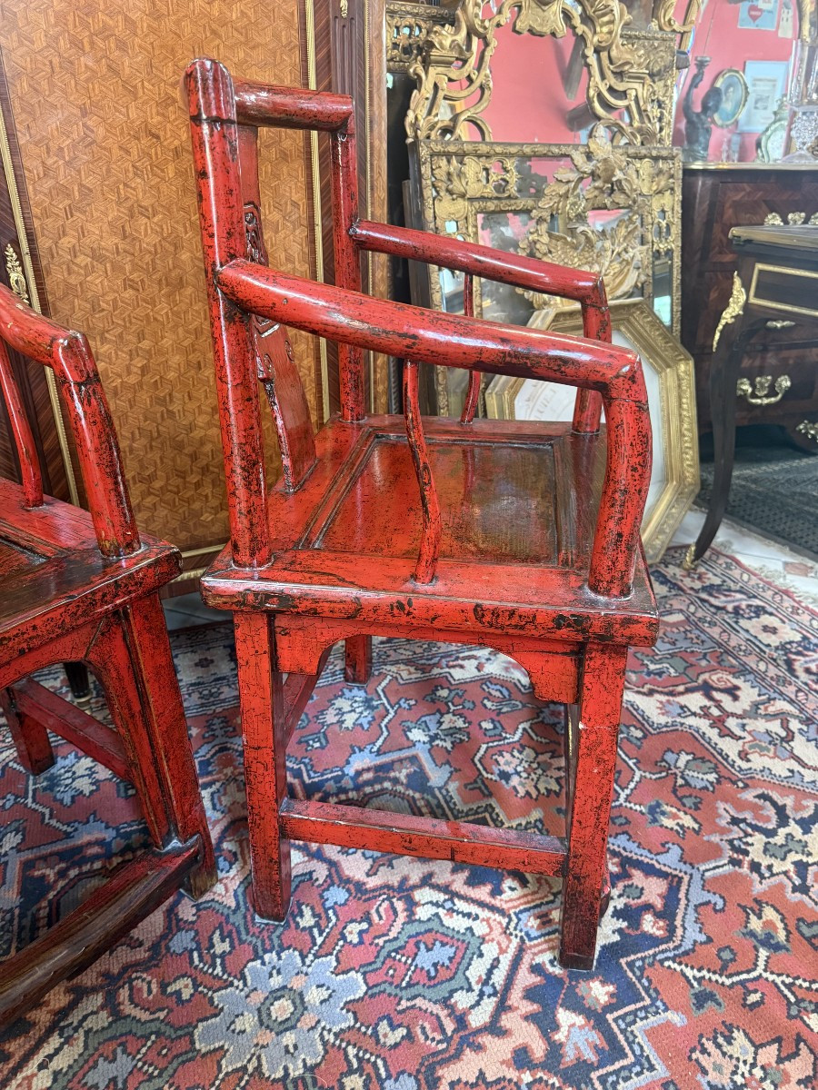 Pair Of Chinese Lacquer Armchairs-photo-3