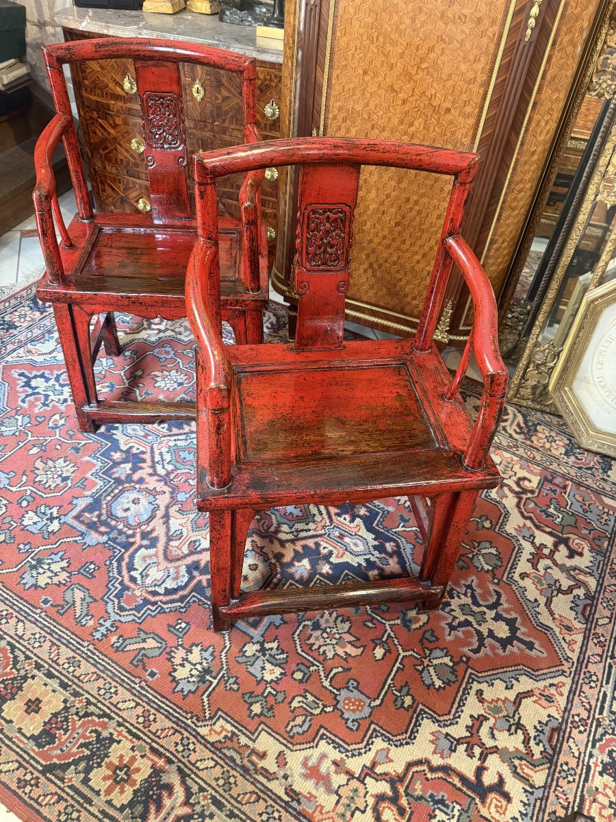 Pair Of Chinese Lacquer Armchairs-photo-4