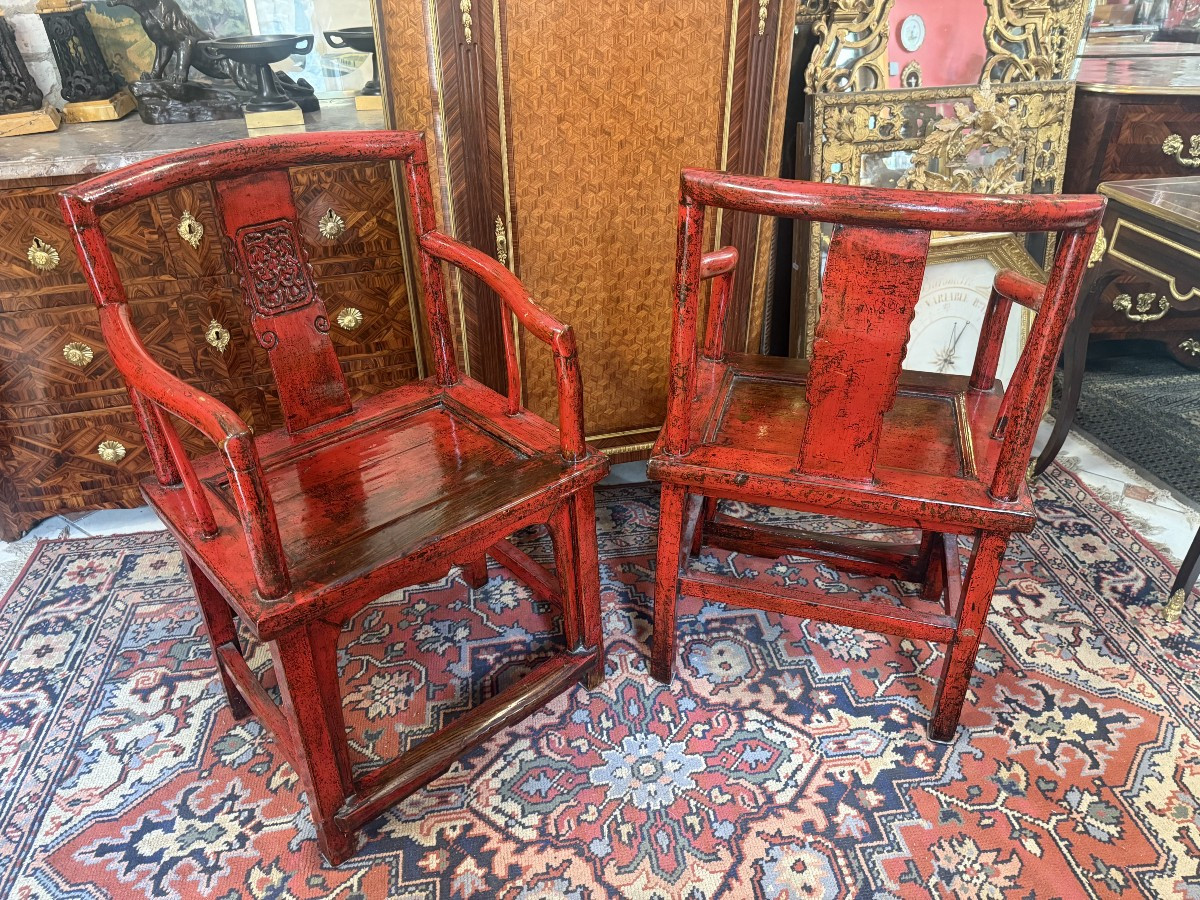 Pair Of Chinese Lacquer Armchairs-photo-2