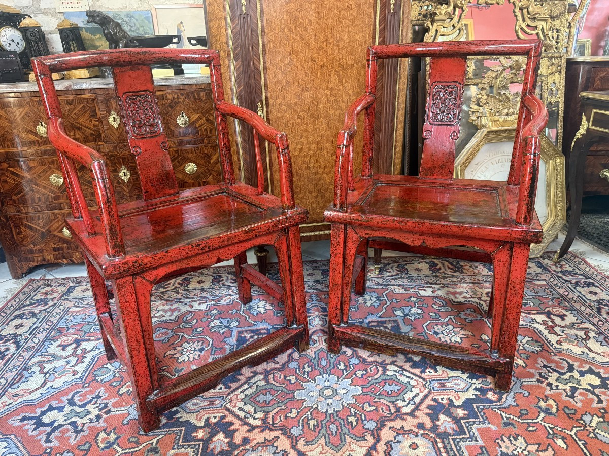 Pair Of Chinese Lacquer Armchairs