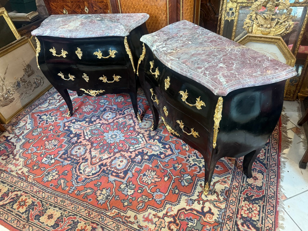 Pair Of Louis XV Style Curved Chests Of Drawers-photo-3