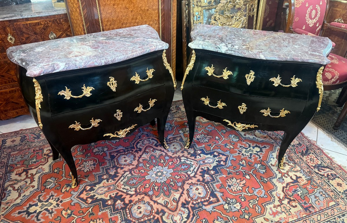 Pair Of Louis XV Style Curved Chests Of Drawers