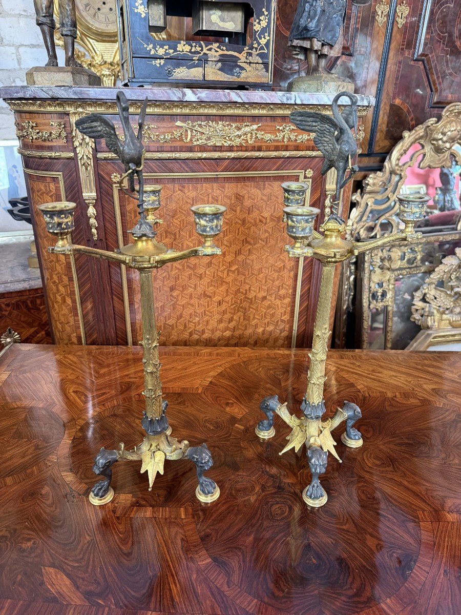 PAIRE DE CANDELABRES EN BRONZE NAPOLEON III d'après Emmanuel Fremiet-photo-3