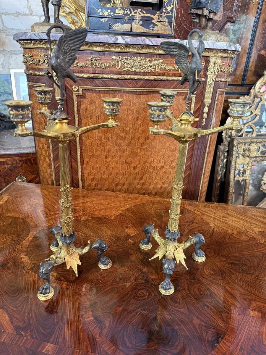 PAIRE DE CANDELABRES EN BRONZE NAPOLEON III d'après Emmanuel Fremiet