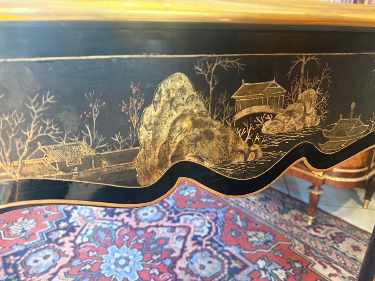BUREAU PLAT DE STYLE LOUIS XV EN LAQUE DE CHINE DE LA MAISON PERRET & VIBERT-photo-4