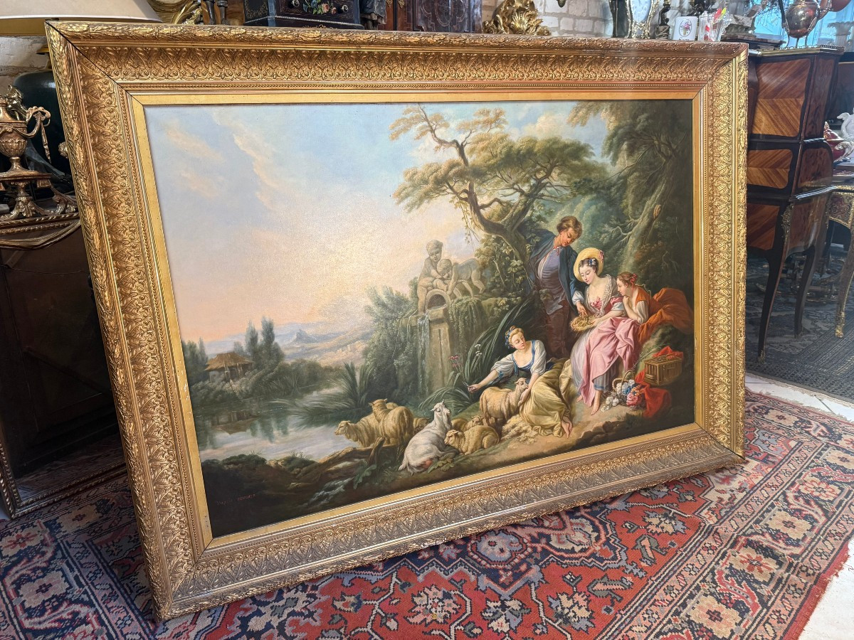 HUILE SUR TOILE "LE NID" d'après Francois BOUCHER