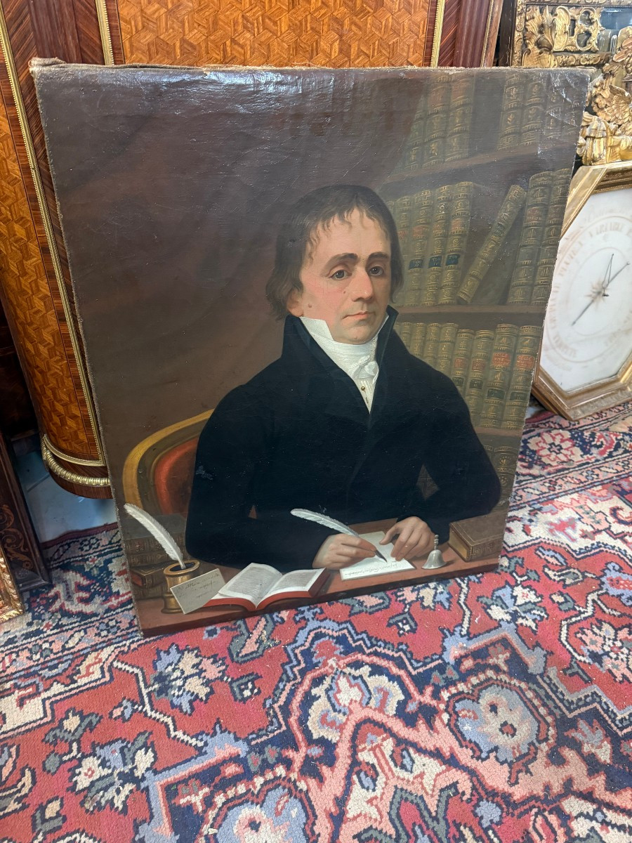 Oil On Canvas Portrait Of A Young Writer - 19th Century