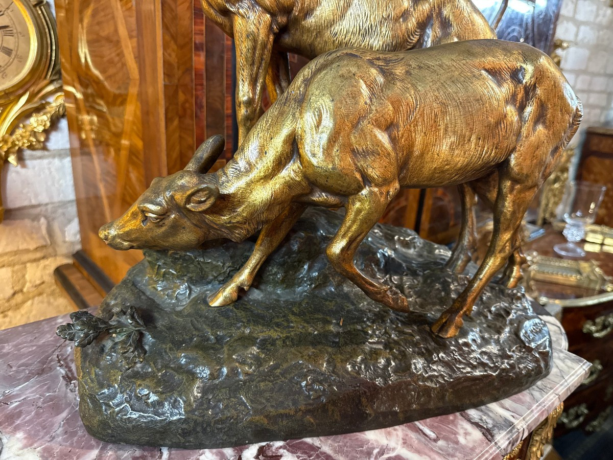 BRONZE « CERF ET BICHE » SIGNE J-E. MASSON-photo-3