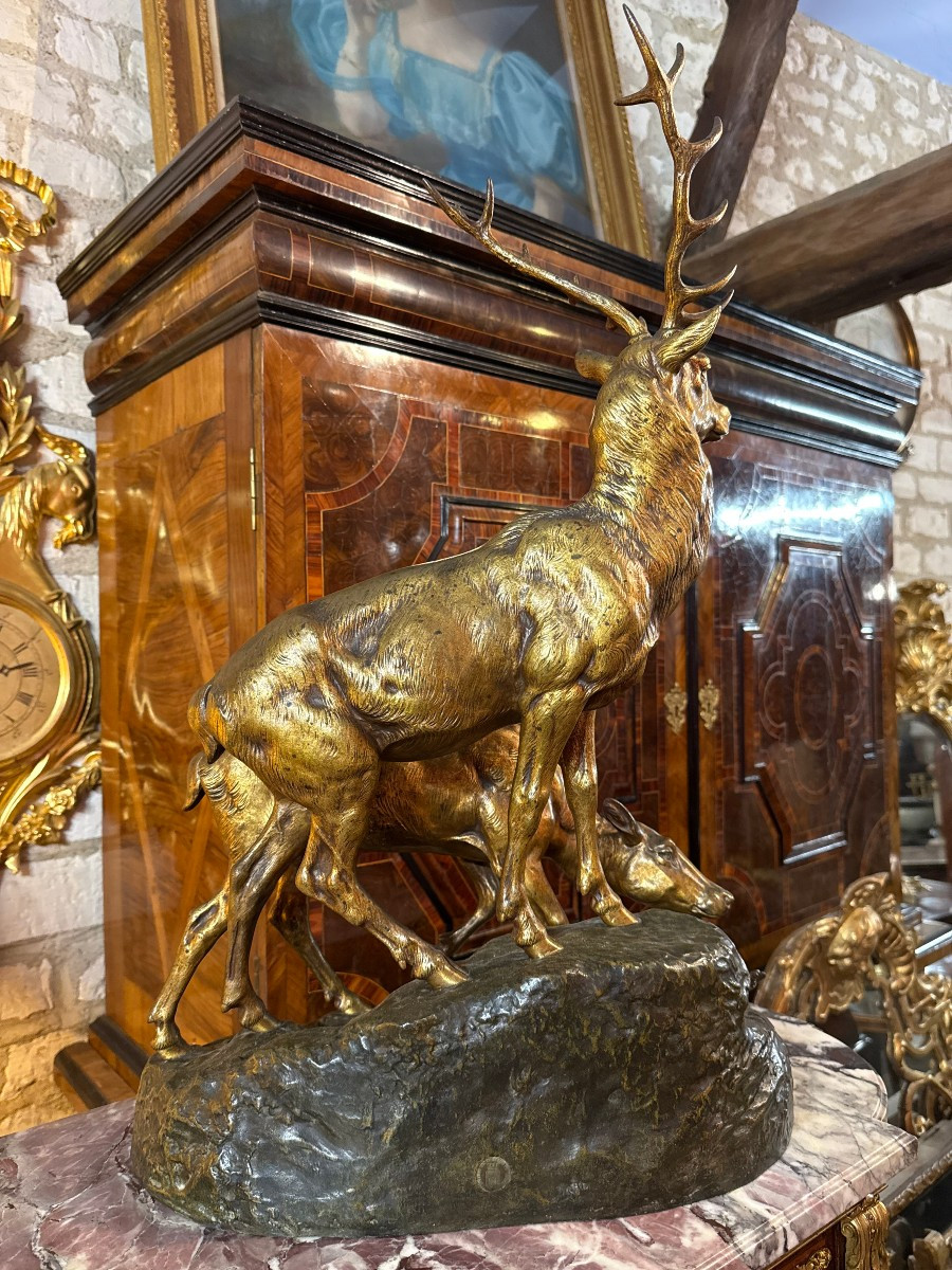 BRONZE « CERF ET BICHE » SIGNE J-E. MASSON-photo-4