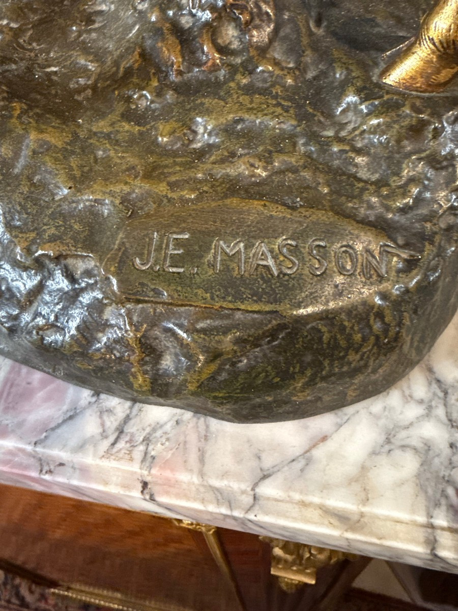 BRONZE « CERF ET BICHE » SIGNE J-E. MASSON-photo-1