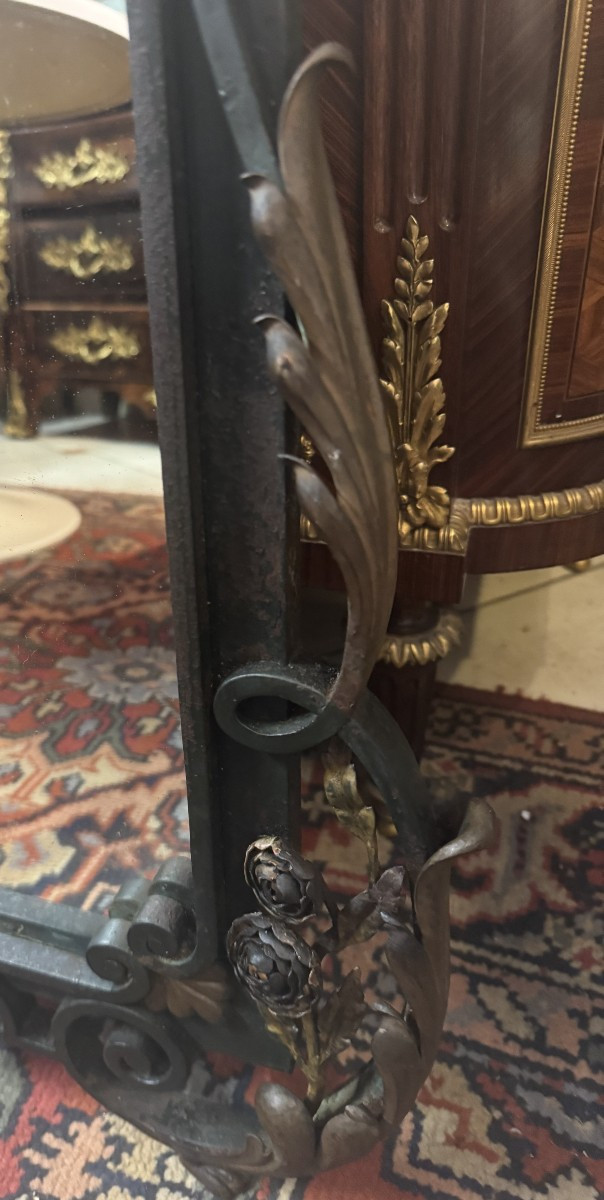 MIROIR EN FER FORGE ET LAITON ART DECO 1930-photo-3