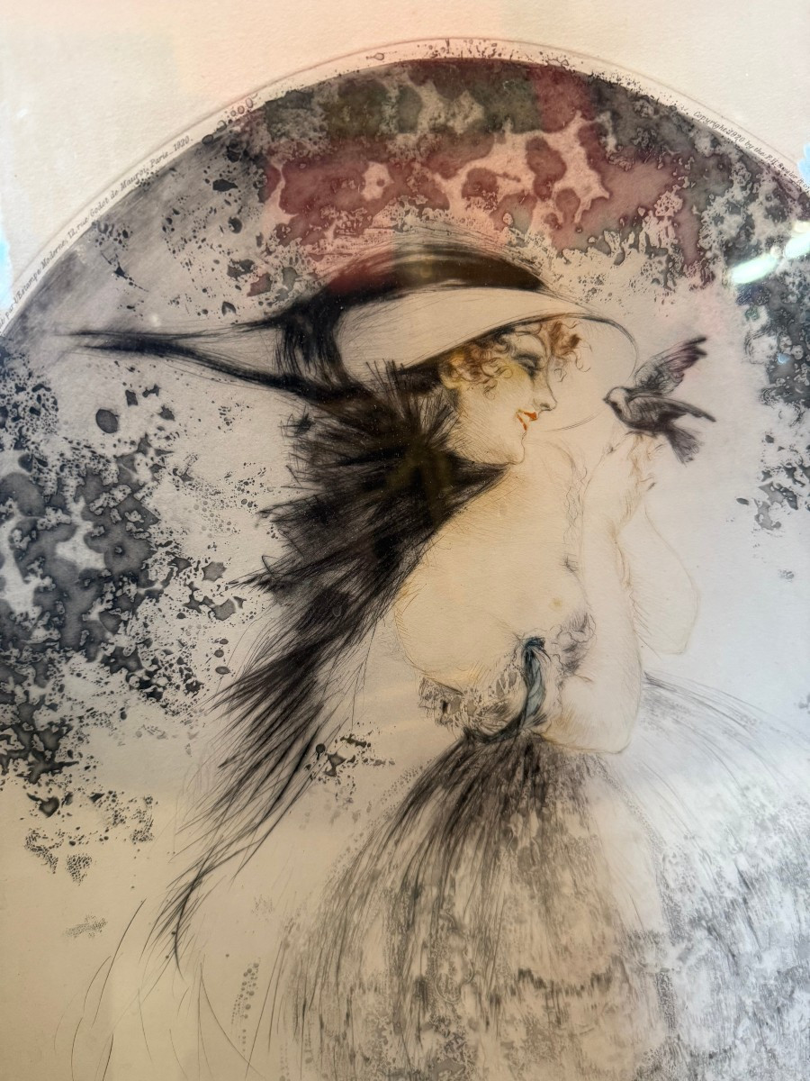GRAVURE Louis ICART « Femme dénudée à l’oiseau »-photo-2